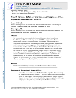 Growth Hormone Deficiency and Excessive Sleepiness: a Case Report and Review of the Literature