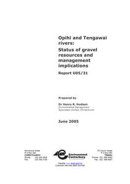 Opihi and Tengawai Rivers: Status of Gravel Resources and Management Implications Report U05/31
