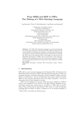 From SHIQ and RDF to OWL: the Making of a Web Ontology Language