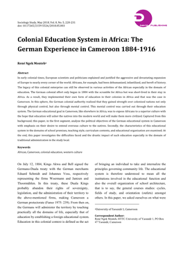 The German Experience in Cameroon 1884-1916