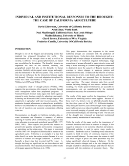 Individual and Institutional Responses to the Drought: the Case of California Agriculture