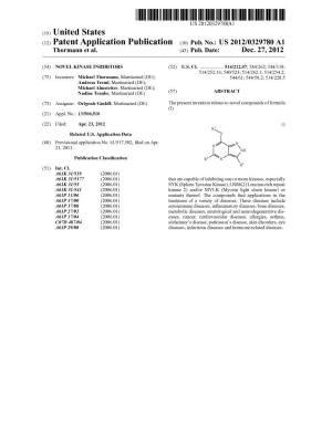 (12) Patent Application Publication (10) Pub. No.: US 2012/0329780 A1 Thormann Et Al