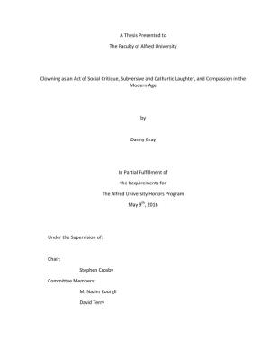 A Thesis Presented to the Faculty of Alfred University Clowning