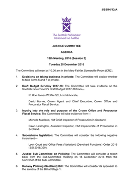 J/S5/16/13/A JUSTICE COMMITTEE AGENDA 13Th