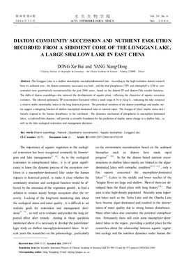 Diatom Community Succession and Nutrient Evolution Recorded from a Sediment Core of the Longgan Lake, a Large Shallow Lake in East China