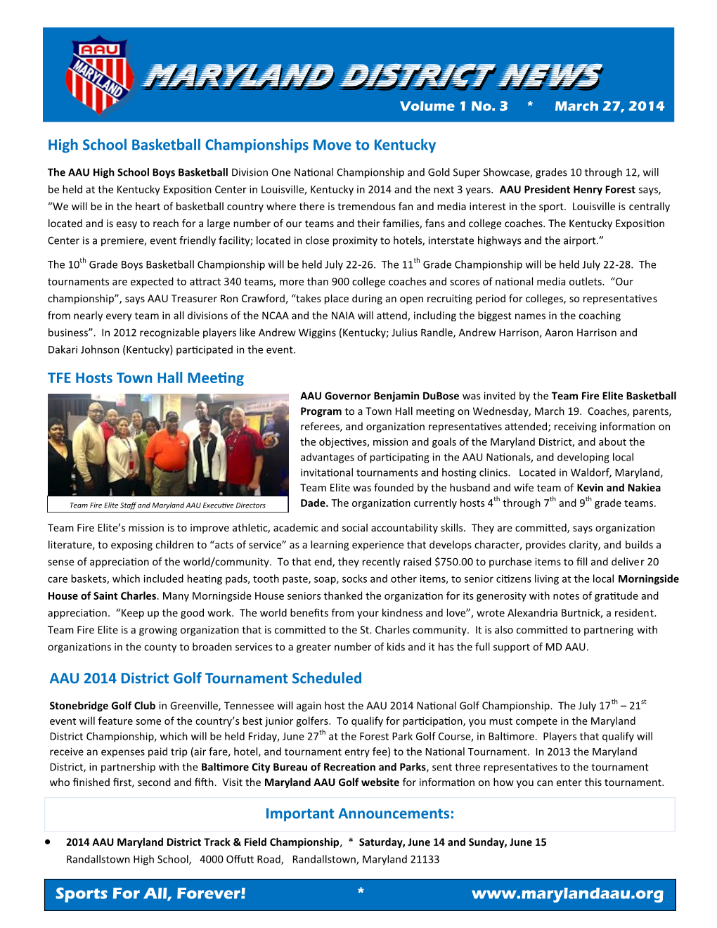 MARYLAND DISTRICT NEWS Volume 1 No