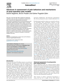 Advances in Assessment of Pain Behaviors and Mechanisms of Post