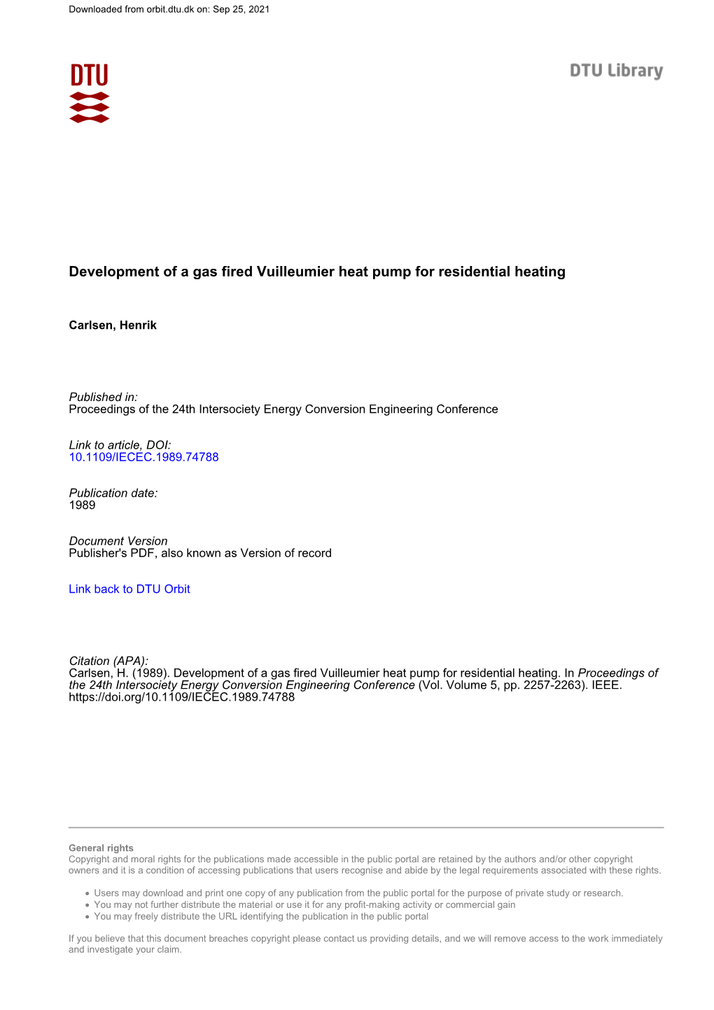 Development of a Gas Fired Vuilleumier Heat Pump for Residential Heating