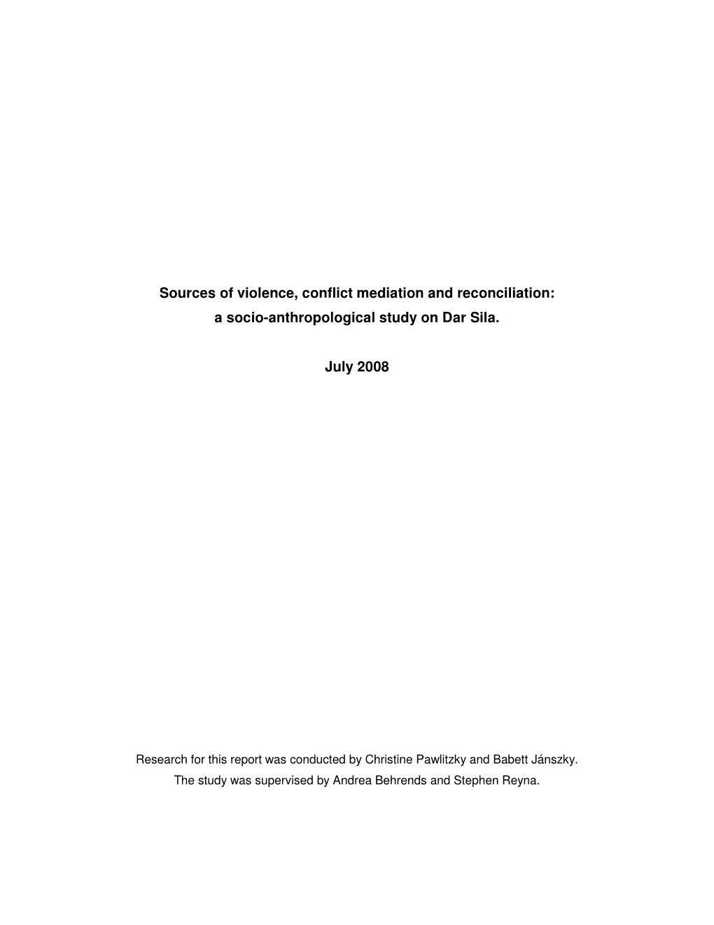 A Socio-Anthropological Study on Dar Sila. July 2008