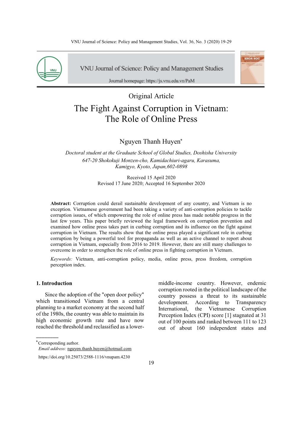 The Fight Against Corruption in Vietnam: the Role of Online Press