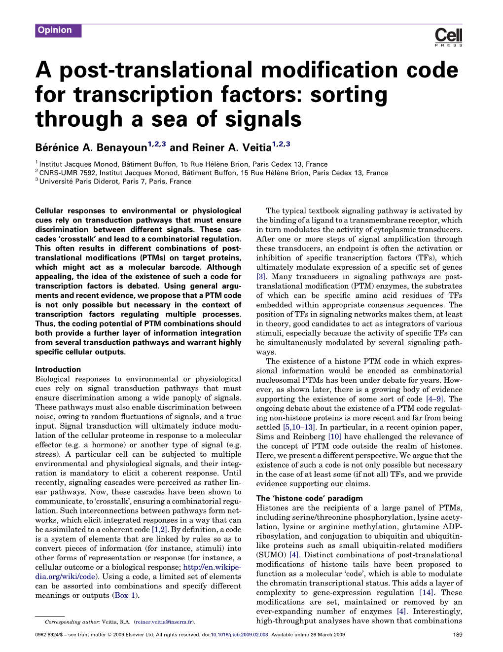 A Post-Translational Modification Code for Transcription Factors