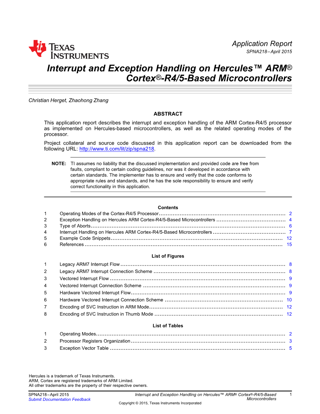 Interrupt and Exception Handling on Hercules ARM Cortex-R4/5-Based
