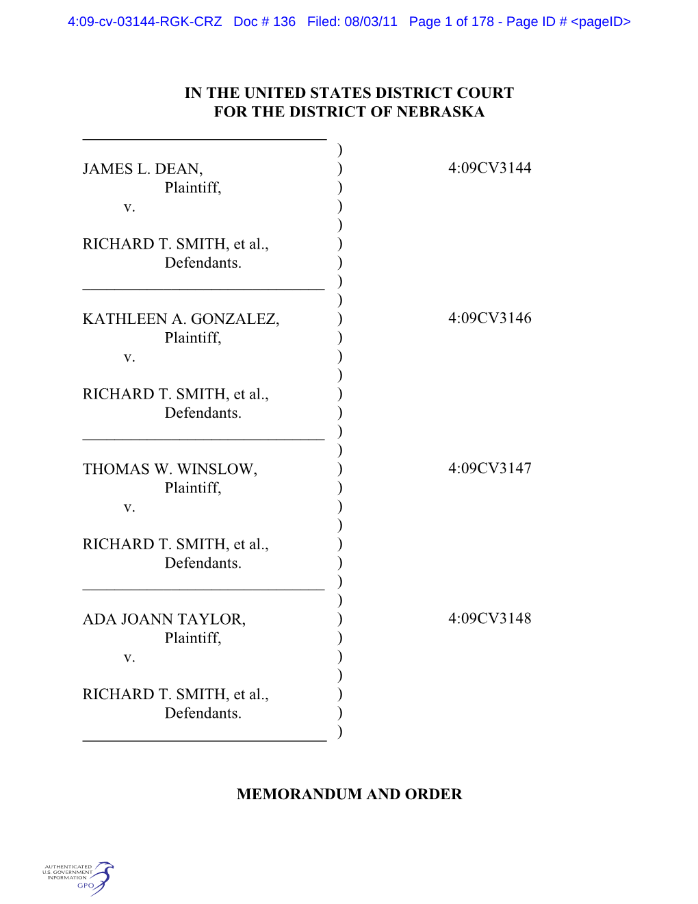 In the United States District Court for the District of Nebraska