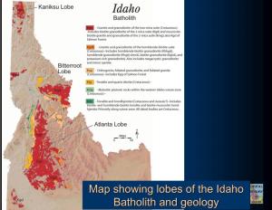 Map Showing Lobes of the Idaho Batholith and Geology