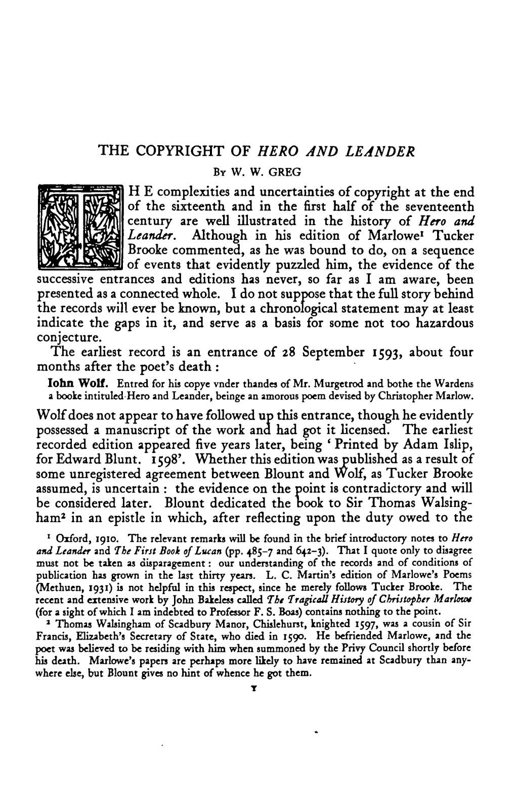 The Copyright of Hero and Leander by W