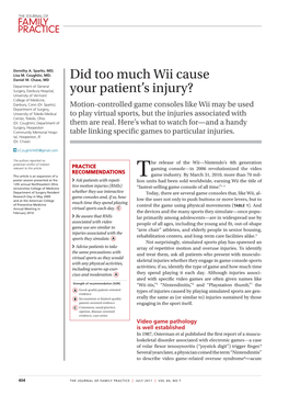 Did Too Much Wii Cause Your Patient's Injury?