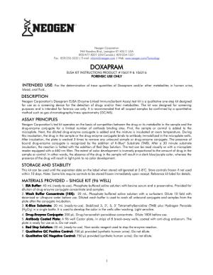 Doxapram Elisa Kit Instructions Product #106219 & 106216 Forensic Use Only