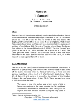 Notes on 1 Samuel 202 1 Edition Dr
