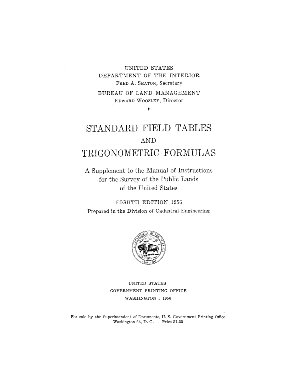 Standard Field Tables Trigonometric Formulas