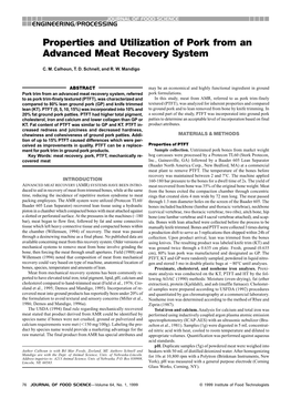 Properties and Utilization of Pork from an Advanced Meat Recovery System