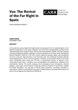Vox: the Revival of the Far Right in Spain
