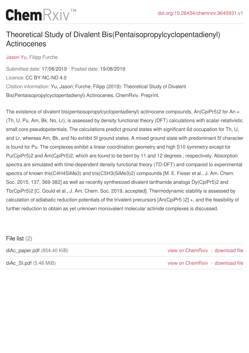 Theoretical Study of Divalent Bis(Pentaisopropylcyclopentadienyl) Actinocenes