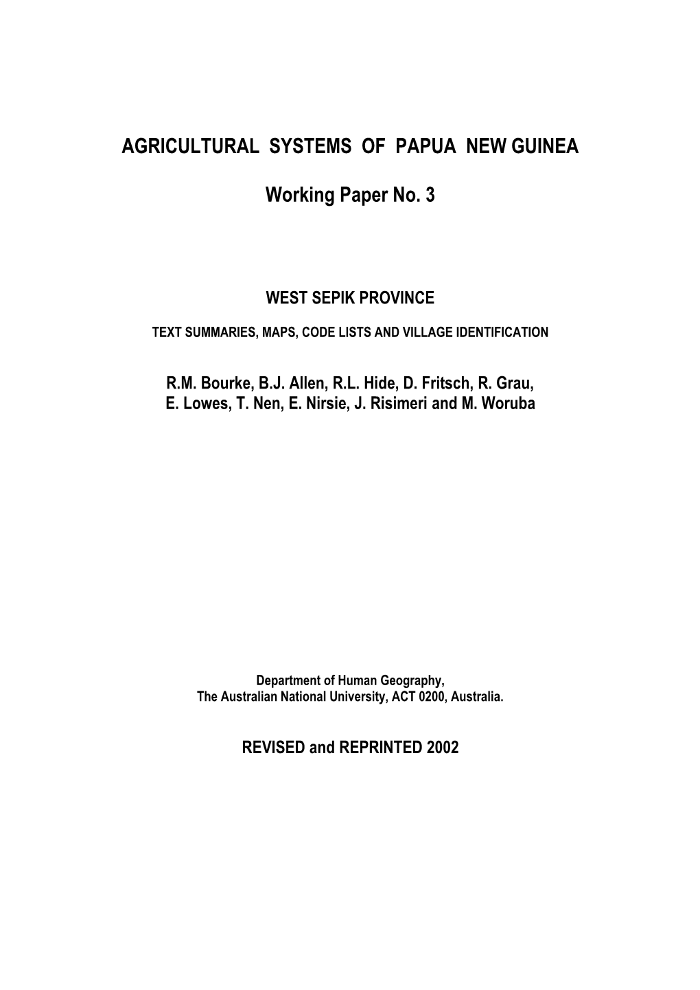 Agricultural Systems of Papua New Guinea