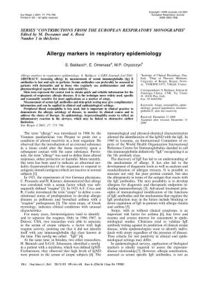 Allergy Markers in Respiratory Epidemiology