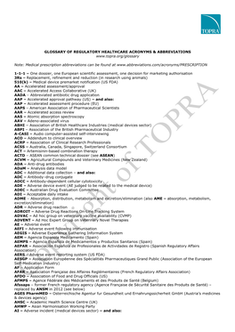 Glossary of Regulatory Healthcare Acronyms & Abbreviations