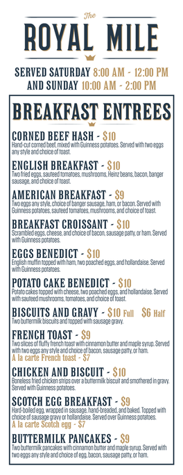 BREAKFAST ENTREES CORNED BEEF HASH - $10 Hand-Cut Corned Beef, Mixed with Guinness Potatoes