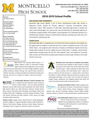 Monticello High School Profile 2018-2019