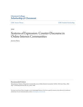 Counter-Discourse in Online Intersex Communities Jasmine Shirey