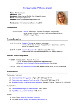 Curriculum Vitae of Valentina Grazian