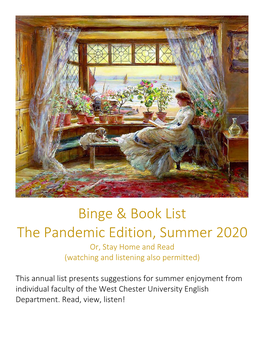Binge & Book List the Pandemic Edition, Summer 2020