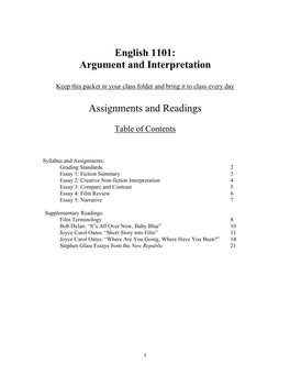 English 1101: Argument and Interpretation Assignments and Readings