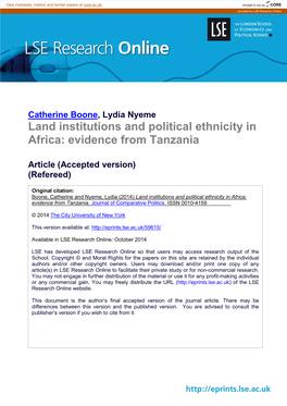 Land Institutions and Political Ethnicity in Africa: Evidence from Tanzania
