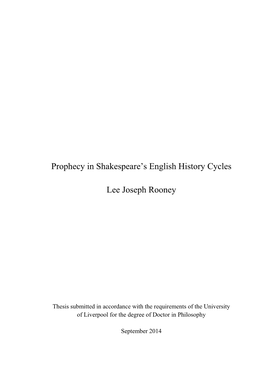 Prophecy in Shakespeare's English History Cycles Lee Joseph Rooney