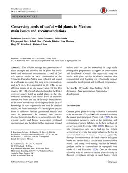 Conserving Seeds of Useful Wild Plants in Mexico: Main Issues and Recommendations
