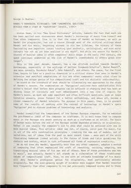Handel's Borrowing Techniques: Some Fundamental Questions Derived from a Study of "Agrippina" (Venice, 1709)*