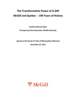 The Transformative Power of a Gift Mcgill and Quebec -- 190 Years Of