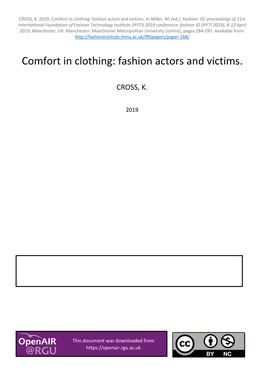 Comfort in Clothing: Fashion Actors and Victims. in Miller, M