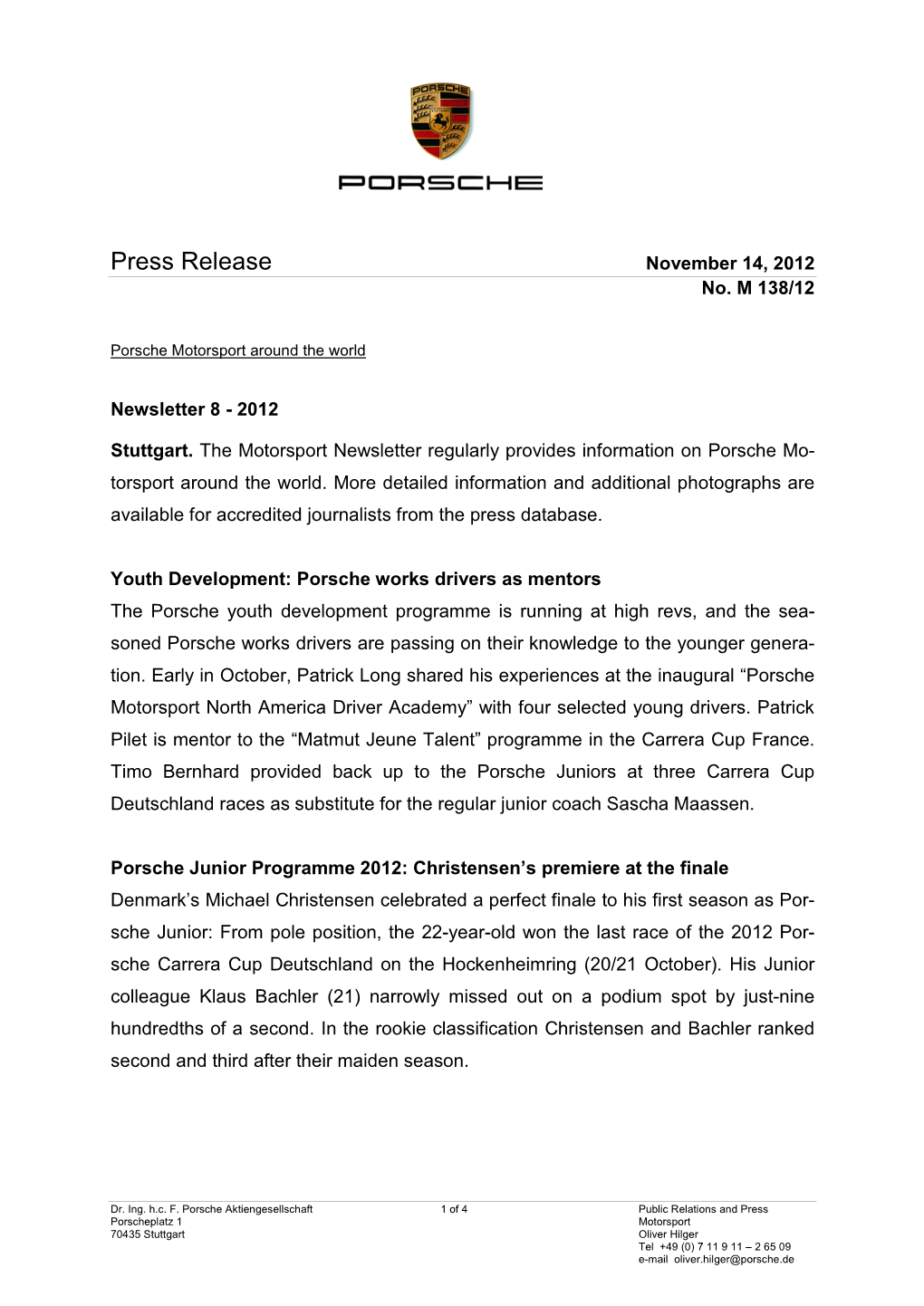Press Release November 14, 2012 No