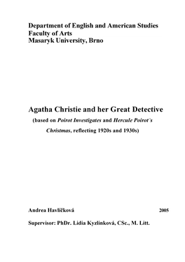 Agatha Christie and Her Great Detective (Based on Poirot Investigates and Hercule Poirot ’S Christmas , Reflecting 1920S and 1930S)