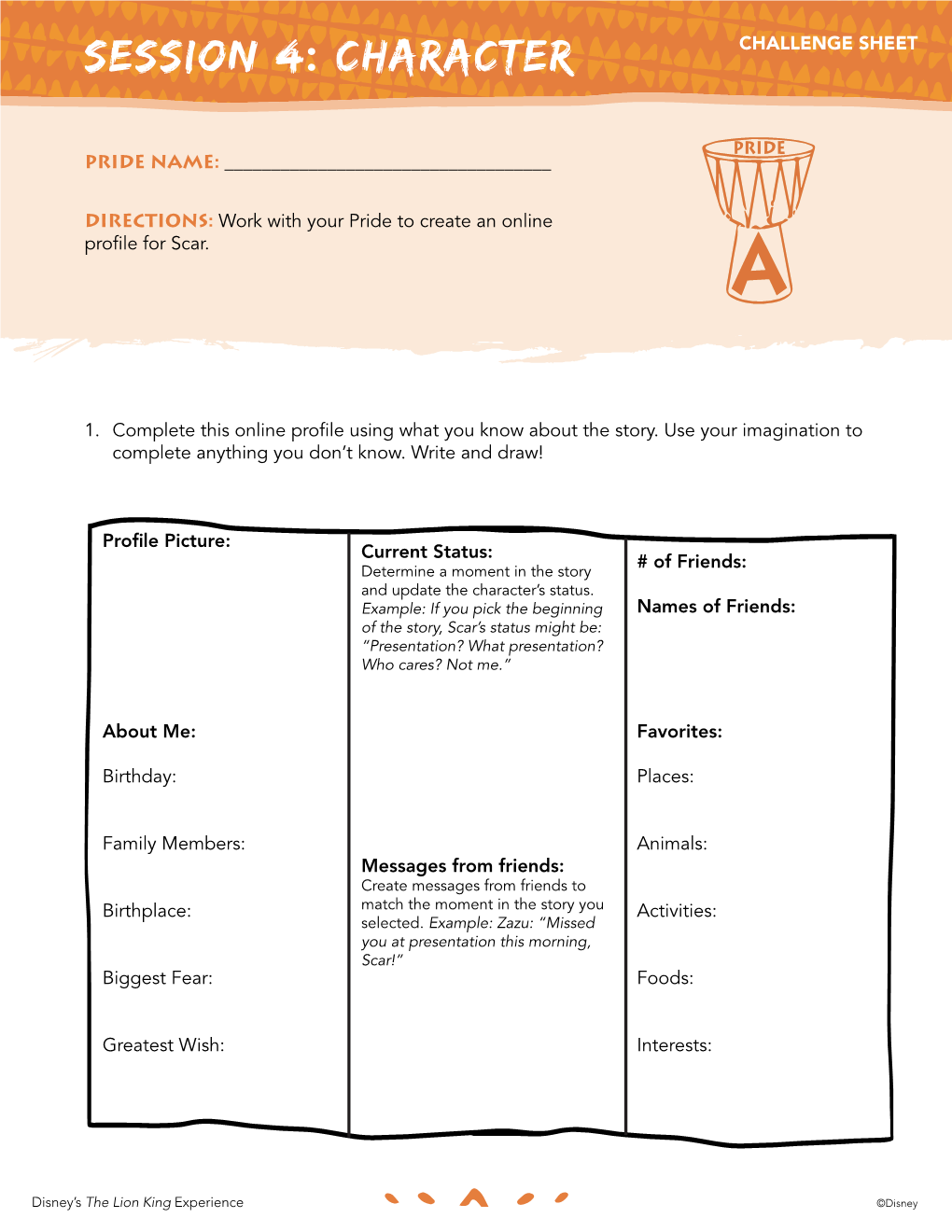 SESSION 4: Character CHALLENGE SHEET