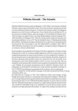 Wilhelm Ostwald – the Scientist