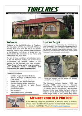 TIMELINES the Quarterly Newsletter of the Murwillumbah Historical Society April 2015 Vol
