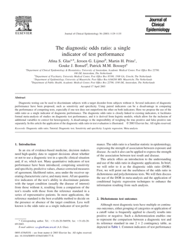 The Diagnostic Odds Ratio: a Single Indicator of Test Performance Aﬁna S