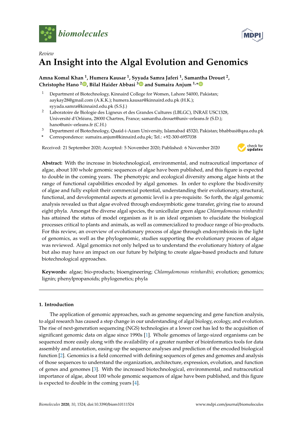 An Insight Into the Algal Evolution and Genomics