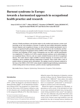 Burnout Syndrome in Europe: Towards a Harmonized Approach in Occupational Health Practice and Research