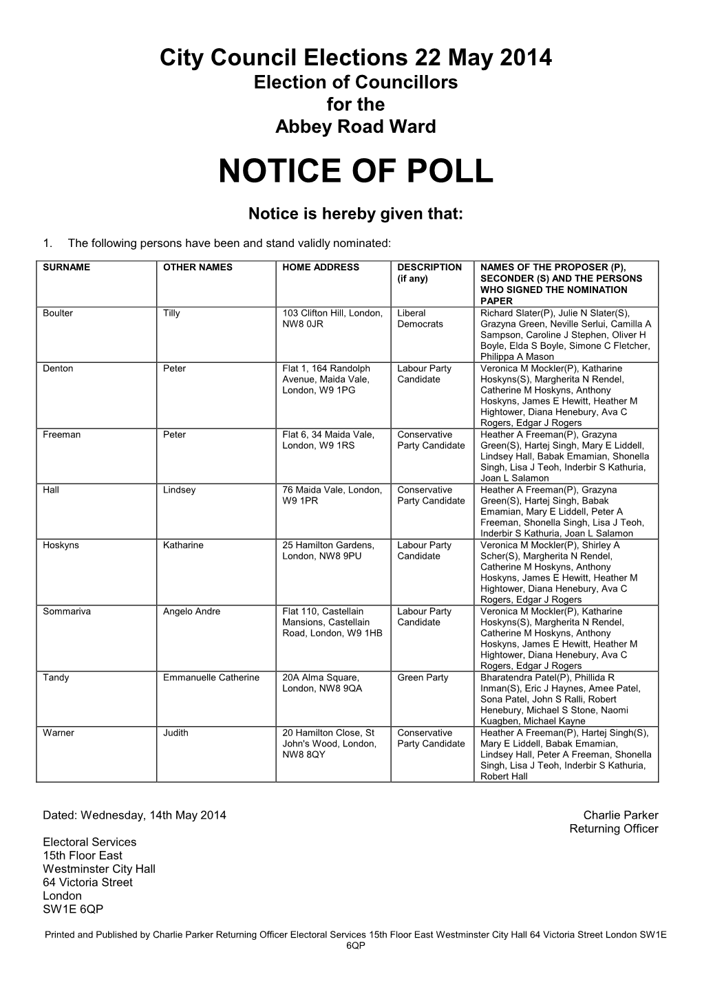 Notice of Poll